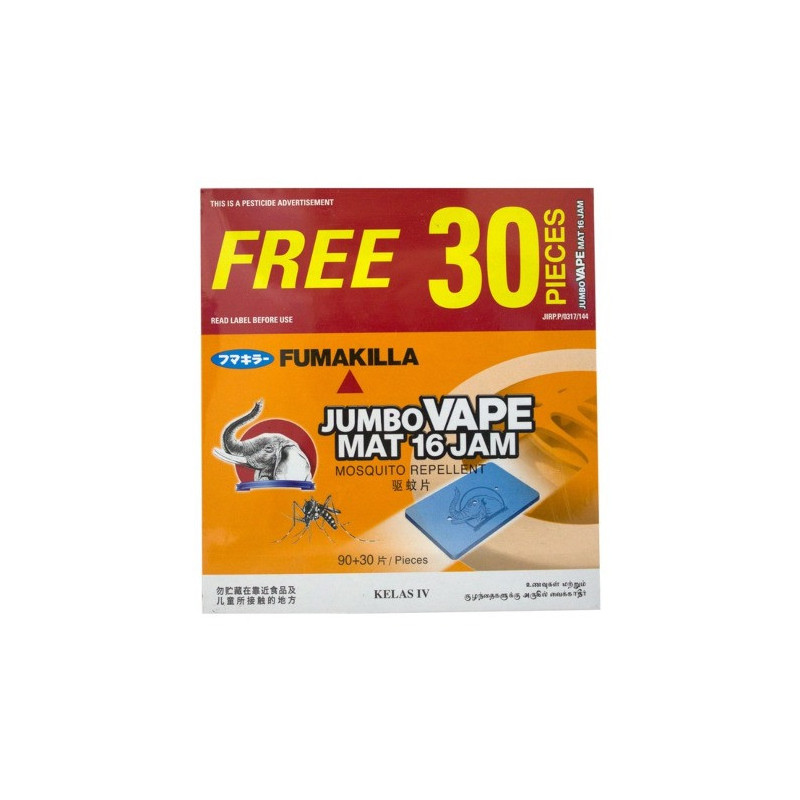Fumakilla Jumbo Vape Mat 16 Jam Mosquito Repellent 30+9 Pcs